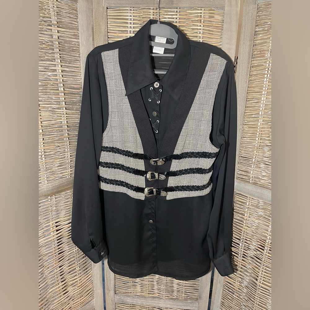 VTG Sheer Western Vest Blouse made in Paris - size Small